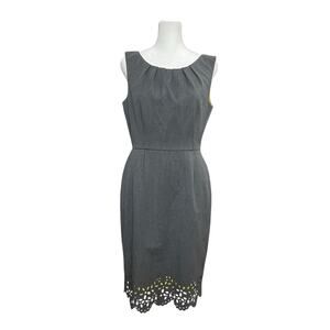 Muse Women's Sheath Dress‎ Size 6 Gray Green Silk Eyelets Career Sophisticated